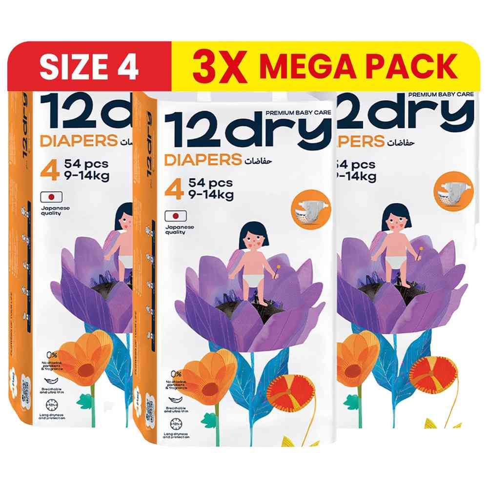 12dry - Premium Baby Care Diapers - Size 4 - 9-14 kg - 162 Pcs