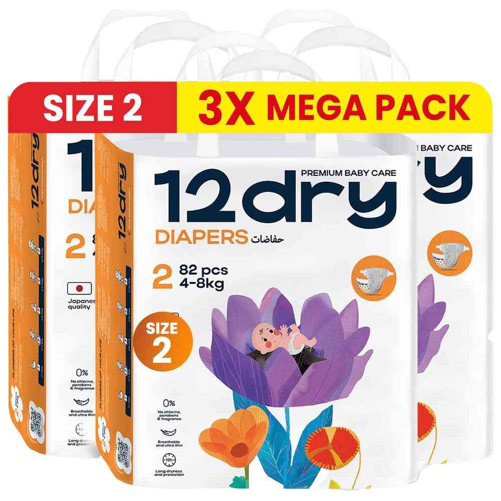 12dry - Premium Baby Care Diapers - Size 2 - 4-8 Kg - 246 Pcs