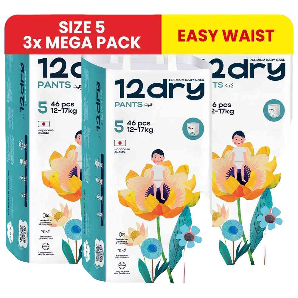 12dry - Easy Waist Diaper Pants - Size 5 - 12-17 kg - 138 Pcs