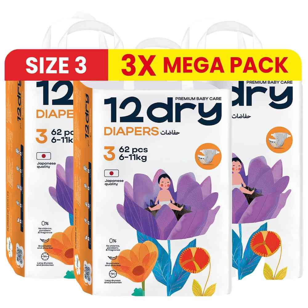 12dry - Premium Baby Care Diapers - Size 3 - 6-11 kg - 186 Pcs