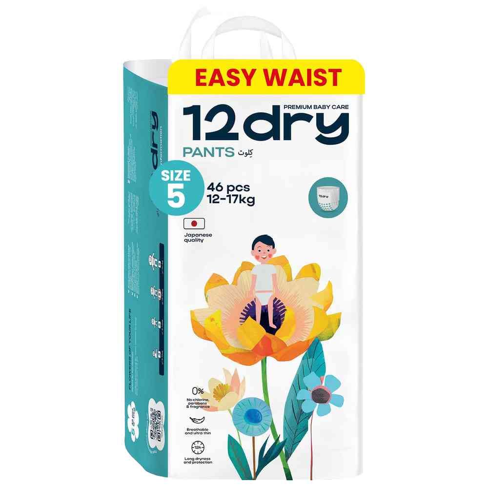 12dry - Easy Waist Diaper Pants - Size 5 - 12-17 kg - 46 Pcs