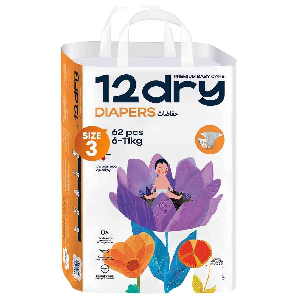 12dry - Premium Baby Care Diapers - Size 3 - 6-11 kg - 62 Pcs