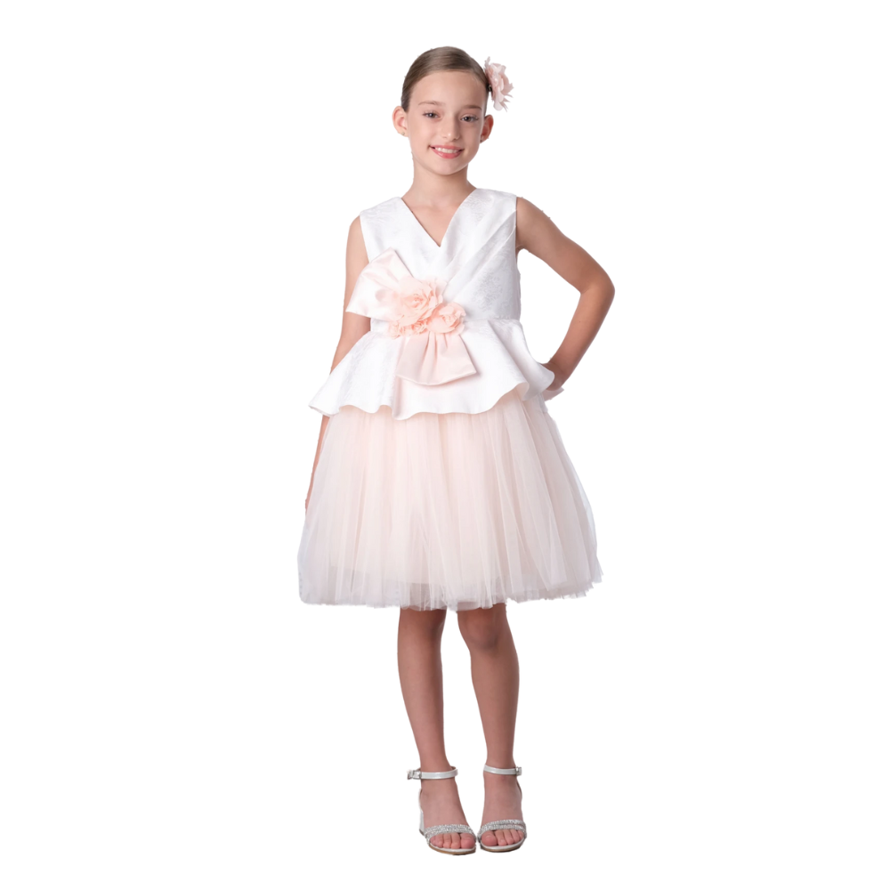 Via Bambino - Girl's Floral Bow Detail Dress - Salmon