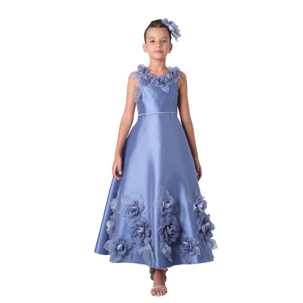 Via Bambino - Girl's Flower Detail Sleeveless Dress - Navy