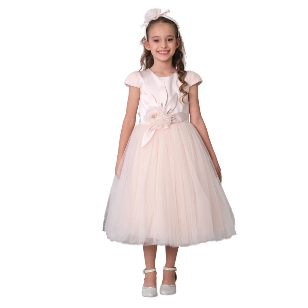 Via Bambino - 3167 Girl's Flower Dress - Baby Pink