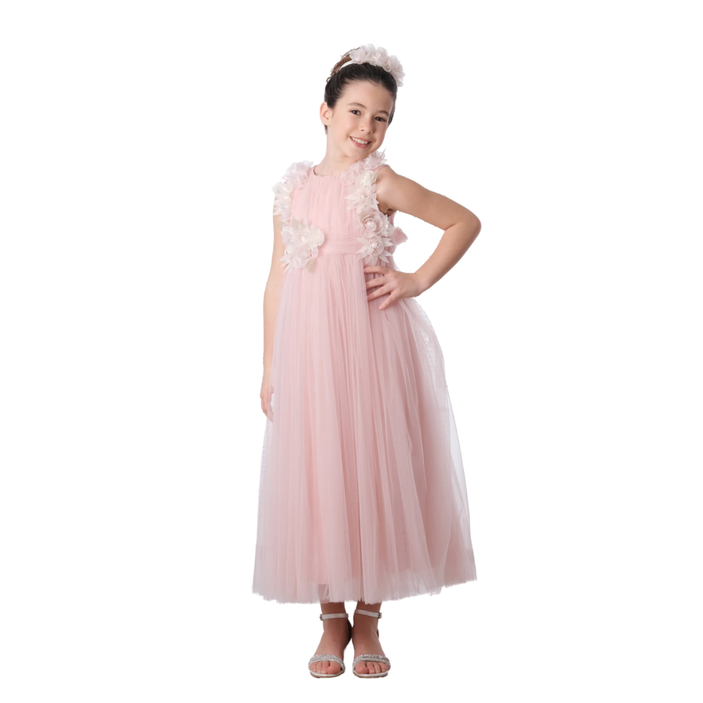 Via Bambino - Girl's Sleeveless Floral Detail Dress - Pink