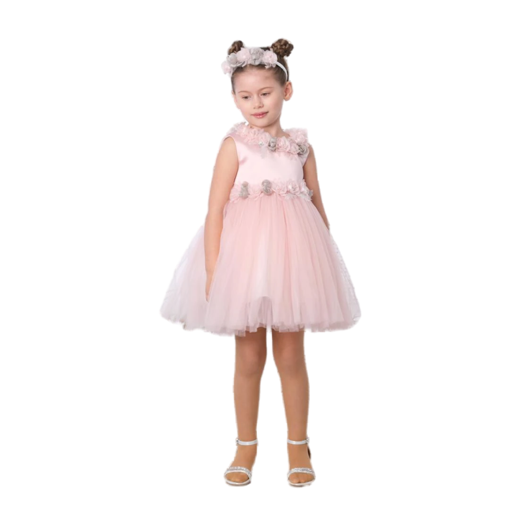 Via Bambino - 3162 Girl's Flower Dress - Pink