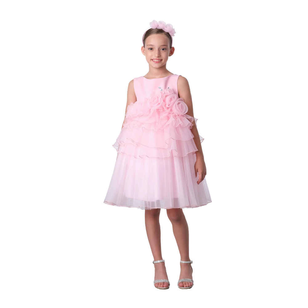 Via Bambino - 3192 Girl's Flower Dress - Pink