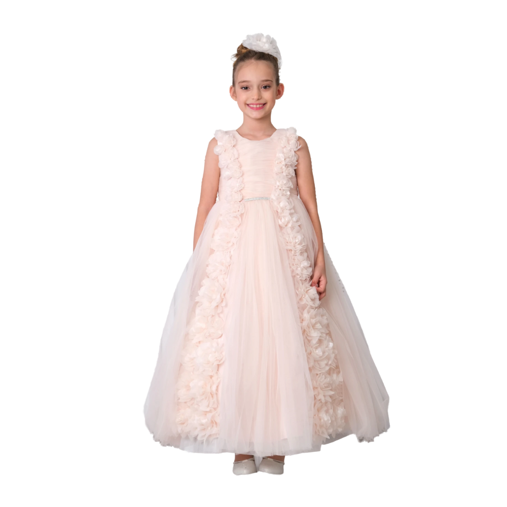 Via Bambino - 3168 Girl's Flower Dress - Salmon