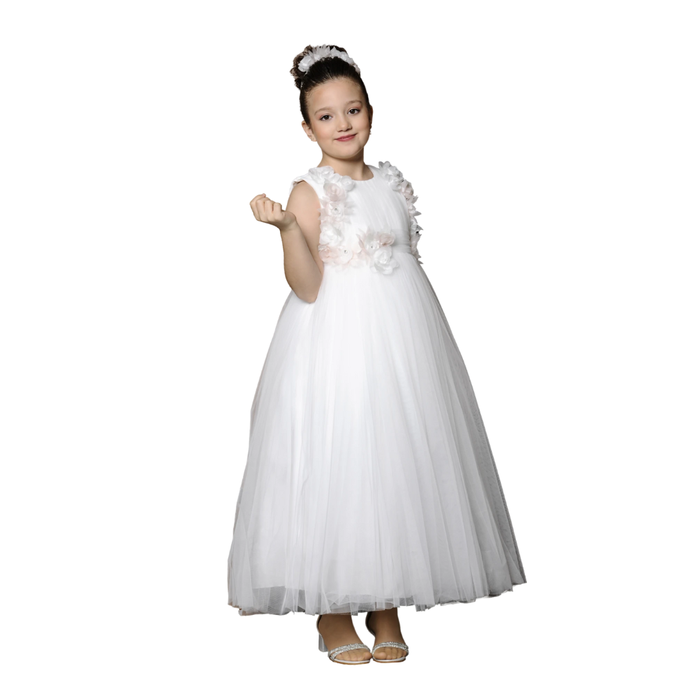 Via Bambino - Girl's Floral Chiffon Dress - White