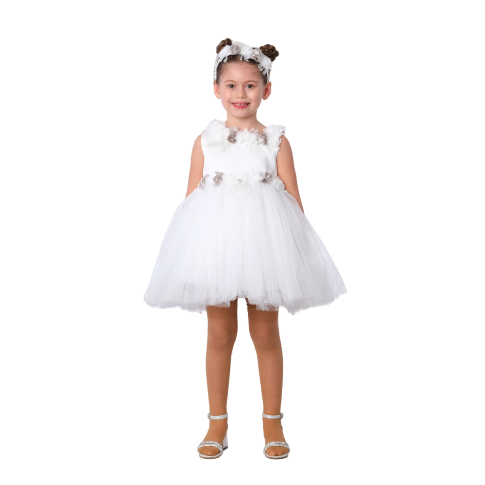 Via Bambino - 3162 Girl's Flower Dress - White