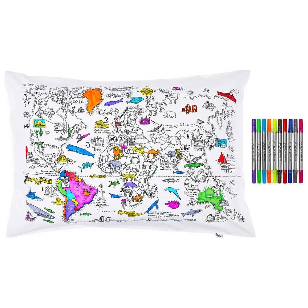 Eat Sleep Doodle - Pillowcase - World Map