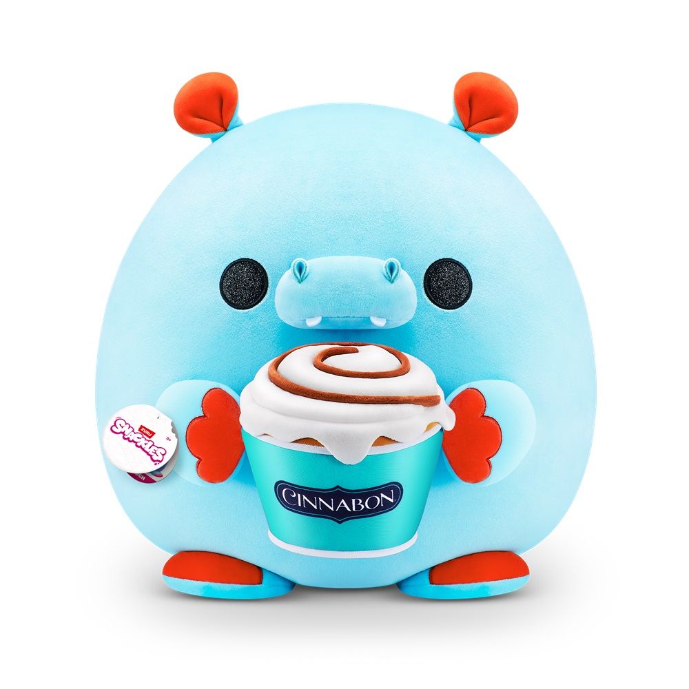 ZURU - Snackles Super Soft Plush Toy - Hugh Hippo with Cinnabon - 14 Inches