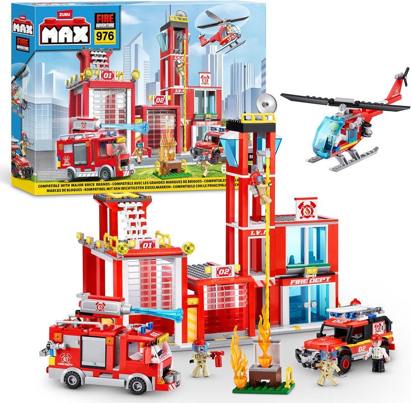 Zuru - Max Build Adventure Fire Station Building Blocks Playset - 976 Pcs