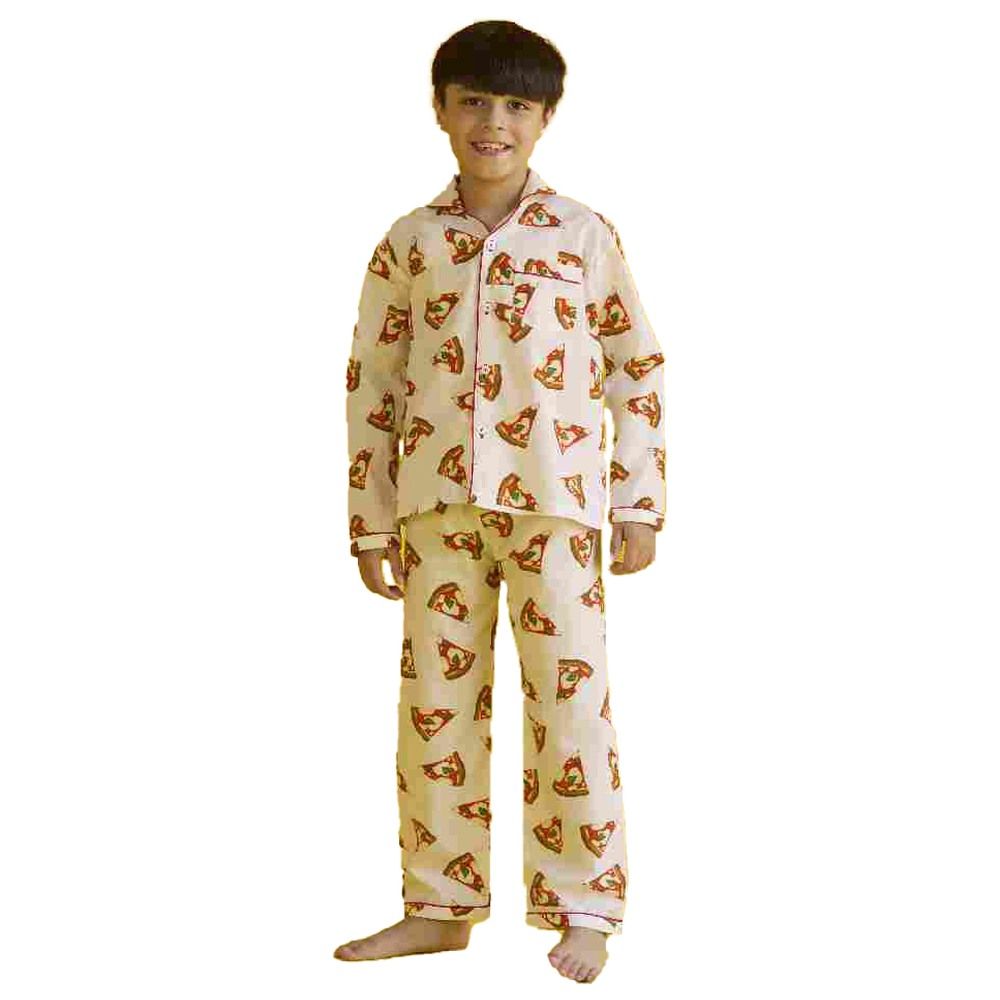 Little West Street - 2pc-Set - Pizza Cotton Party Pyjama Set - White