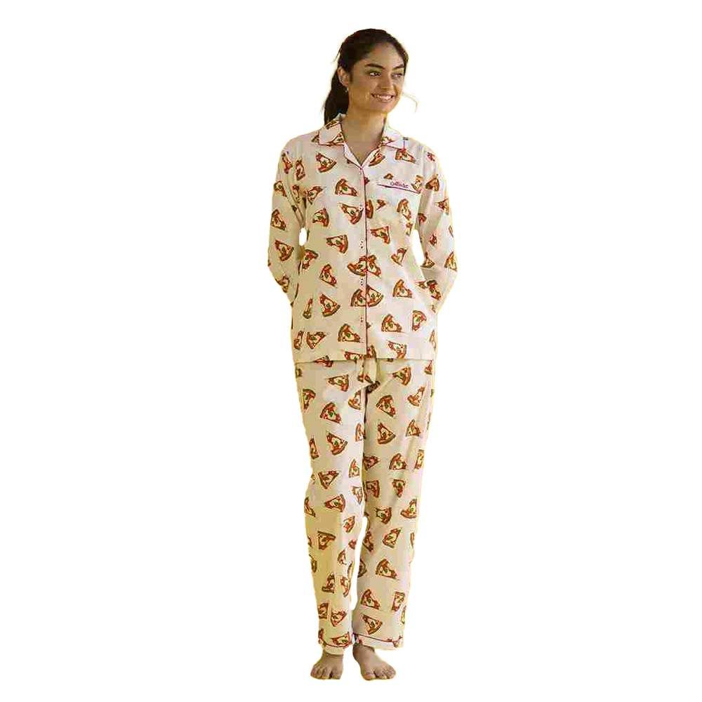 Little West Street - 2pc-Set - Women Pizza Party Pyjama Set - White