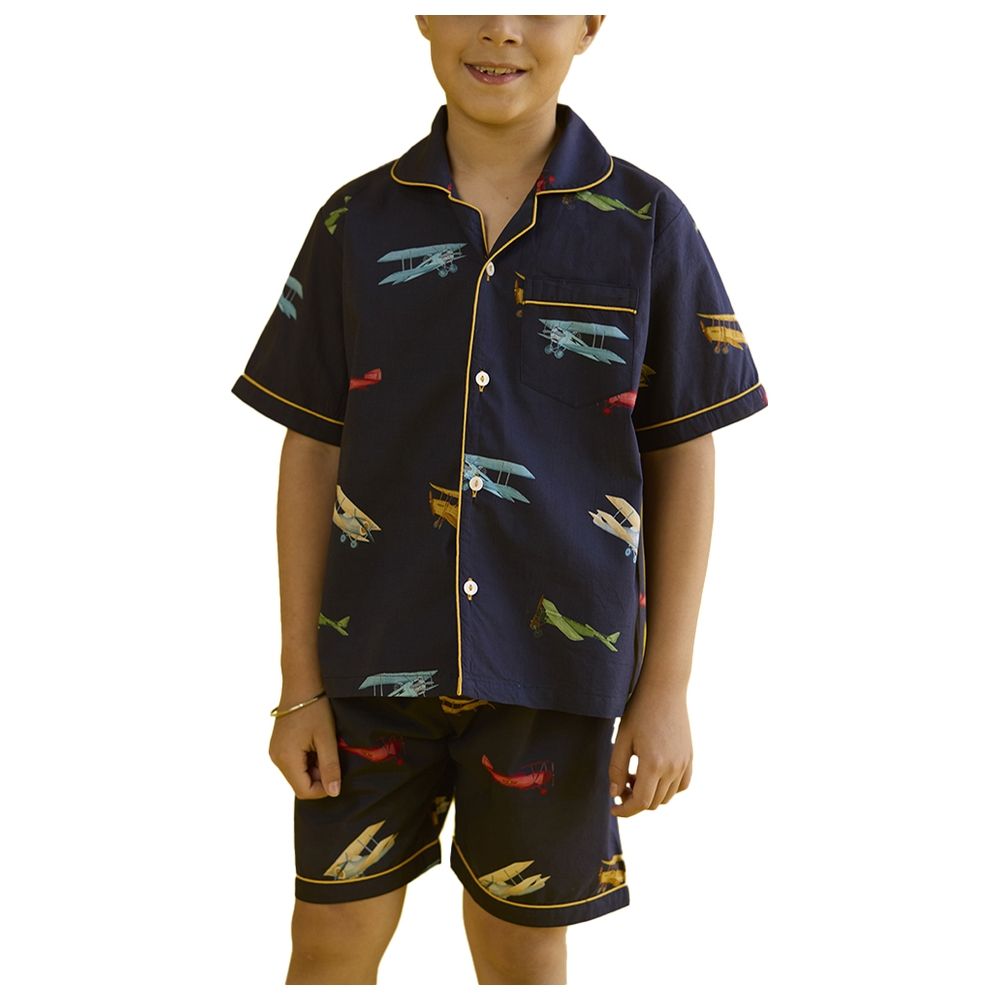 Little West Street - 2pc-Set - Vintage Planes Shorts Set - Navy