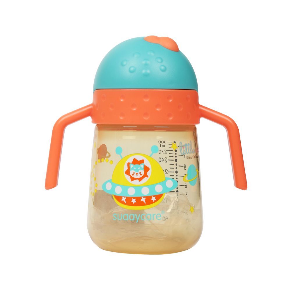 Little Angel - Baby Water Bottle With Straw 300ml - Orange/Blue