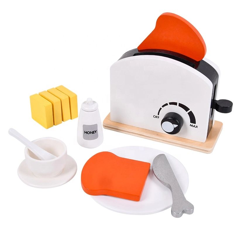 Little Angel - Kids Wooden Bread Toaster Pretend Playset - 13pcs