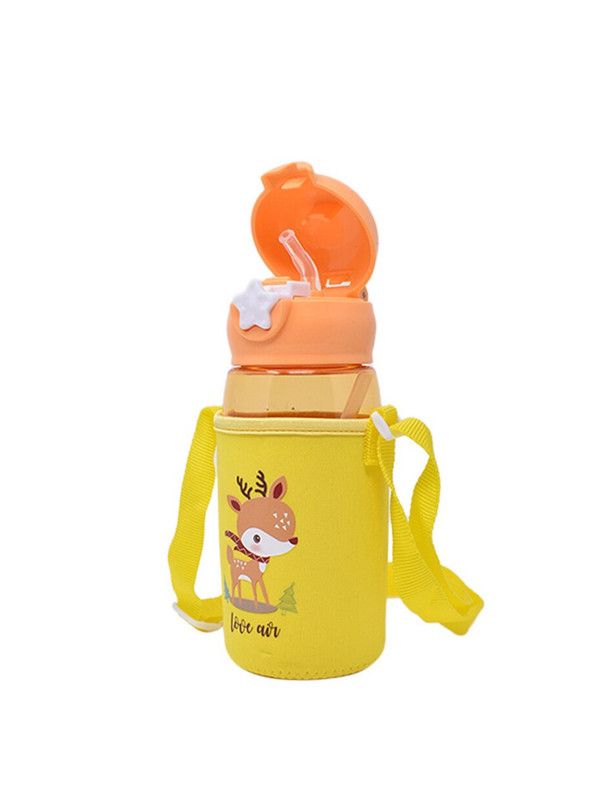 Little Angel - Kids Straw Water Bottle With Cover - Yellow/Orange - 480ml