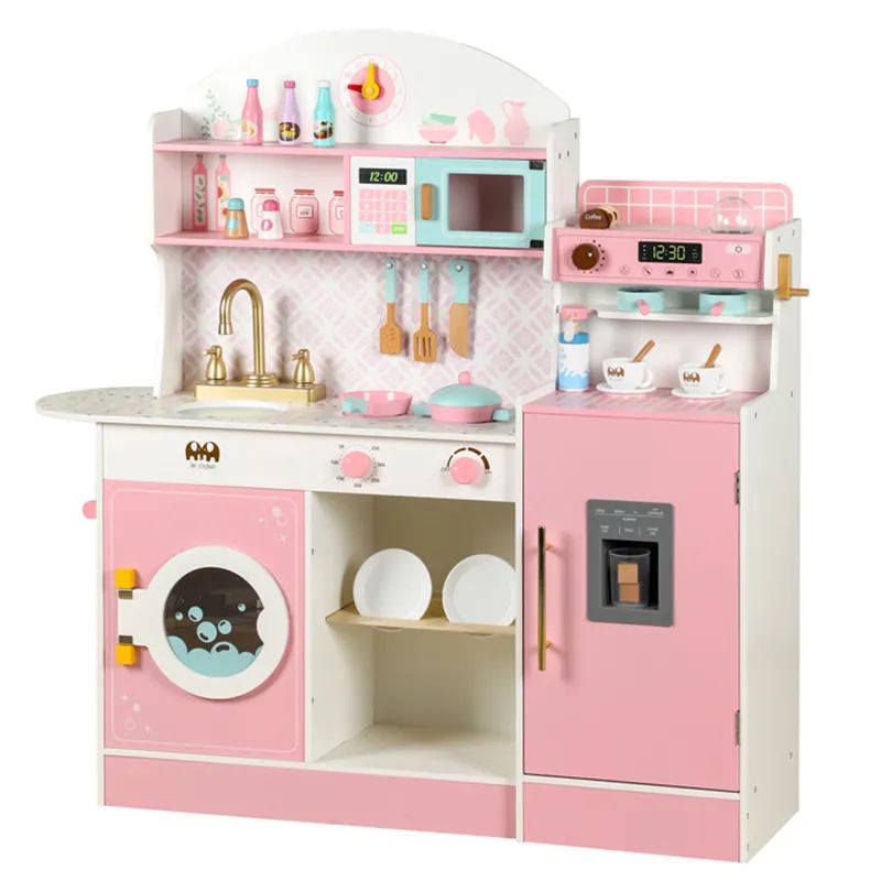 Little Angel - Kids Wooden Kitchen Playset With Accessories - Pink