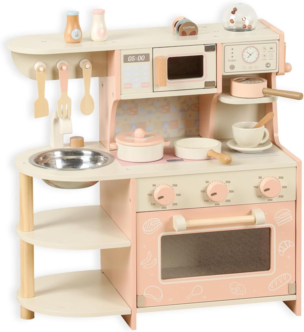 Little Angel - Kids Wooden Play Kitchen Set With Accessories