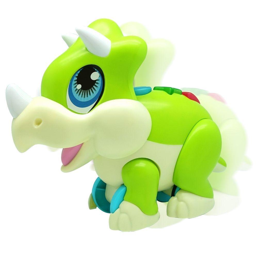 Megasaur - Junior Push And Play Sound Triceratops Figure Educational Toy - Green