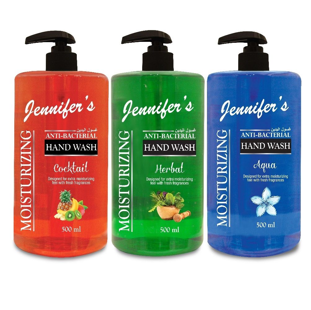 Jennifer's - Hand Wash Herbal, Aqua & Cocktail, 500ml (Triple Pack)