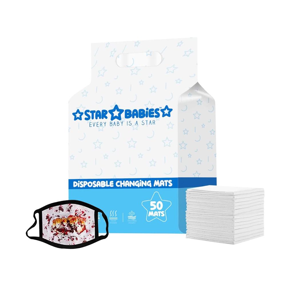 Star Babies - Disposable Changing Mats White 72Pcs W/ 1Pc Kids Reusable Mask