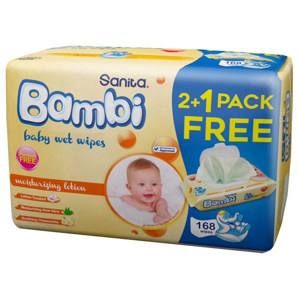 Sanita Bambi - Baby Wet Wipes Aqua Clean -Pack of 3 - 168 Wipes