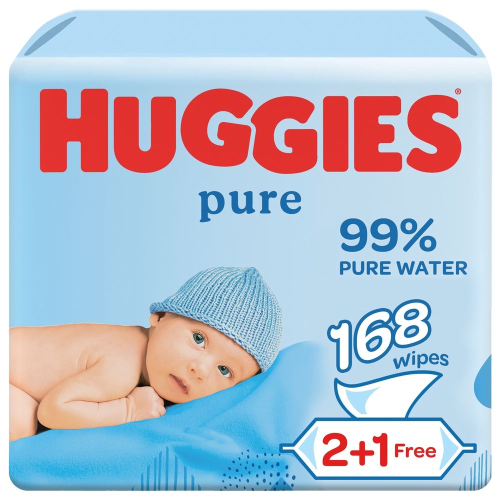 Huggies - Pure Baby Wipes, 99% Pure Water Wipes - Pack of 3 - 168 Wipes