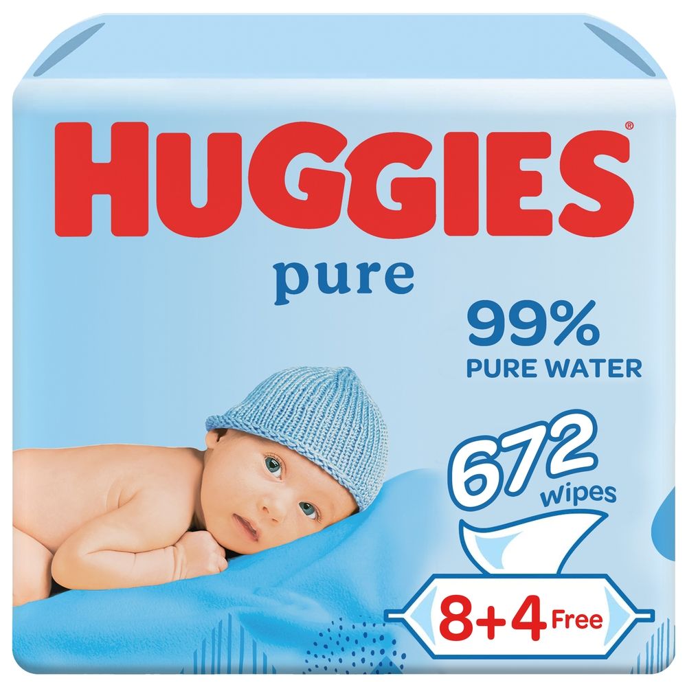 Huggies - Pure Baby Wipes, 99% Pure Water Wipes, 12 Pack x 56 Wipes (672 Wipes)