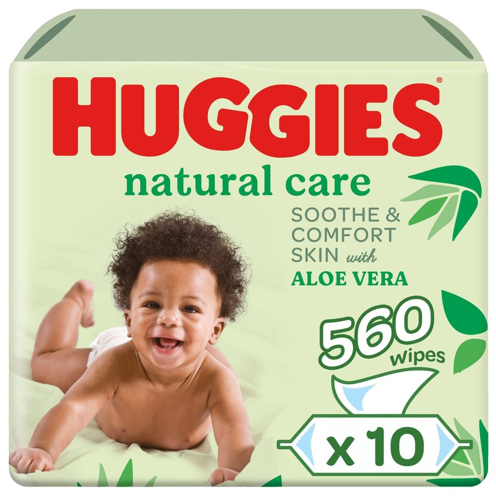 Huggies - Natural Baby Wipes, Aloe Vera Wipes, 10 Pack x 56 Wipes (560 Wipes)