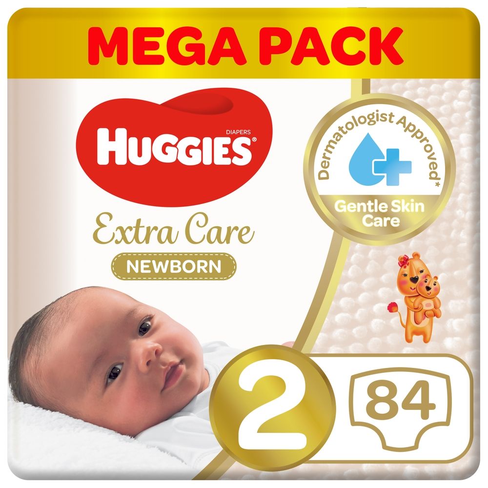 Huggies - Extra Care Newborn, Size 2, 4 - 6 kg, Mega Pack, 84 Diapers