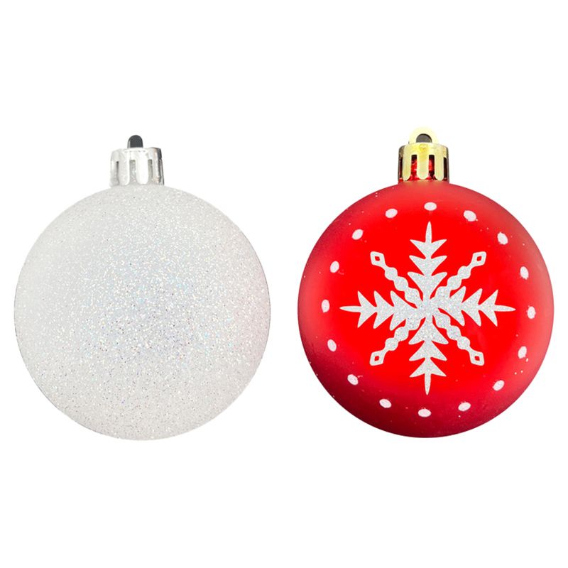 Christmas Magic - Christmas Designed Baubles - Red & White - 6pcs