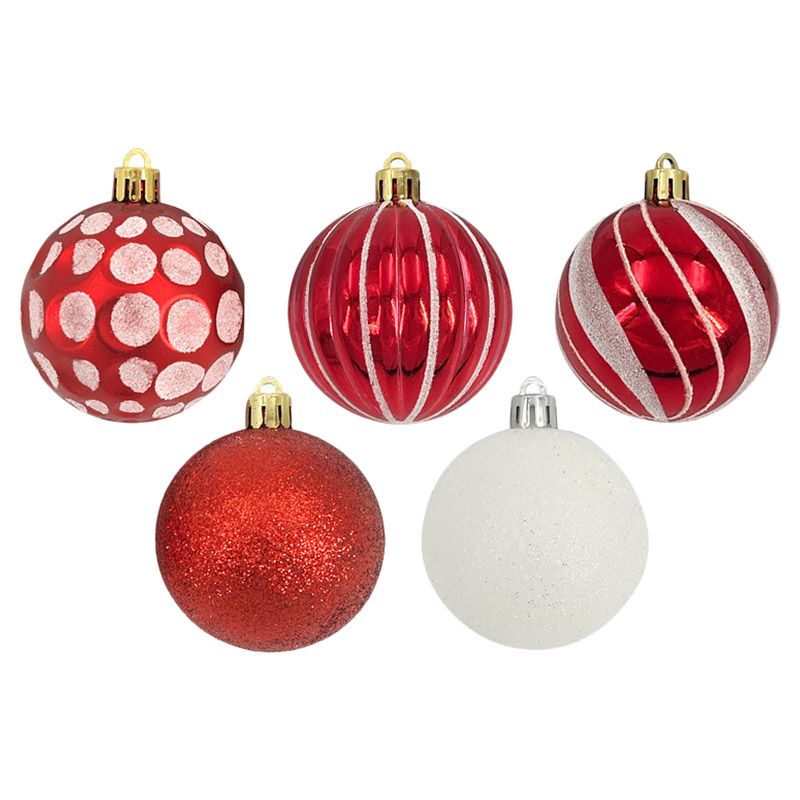 Christmas Magic - Christmas Designed Baubles - Red & White - 30pcs