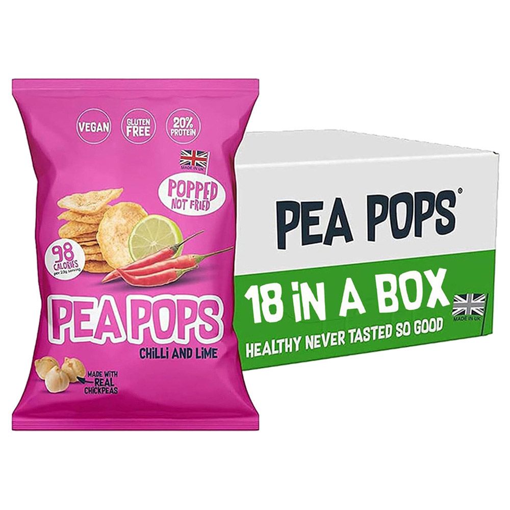 Food Factor - Pea Pops Healthy Protein Chips - Chilli/Lime - 23 g - Pack of 18