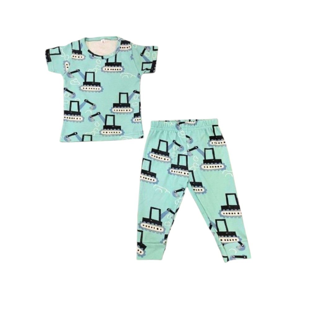 Veronica - Pyjama Set - Crane Print - Light Blue - 2 Pcs