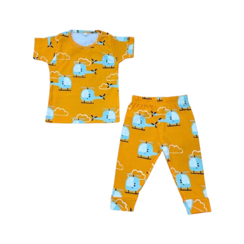 Veronica - Pyjama Set - Helicopter Print - Orange - 2 Pcs