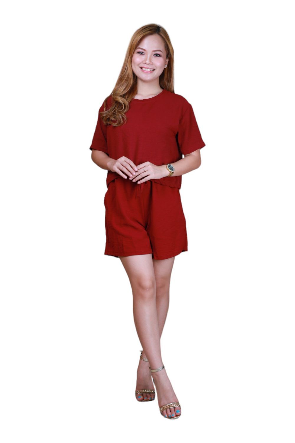 Veronica - Women's Crop Top & Shorts Co-ord Set - Red