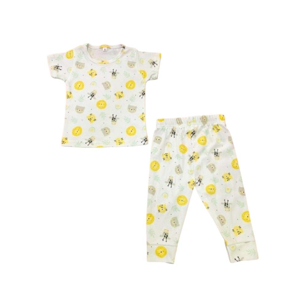 Veronica - Pyjama Set - Animal Print - White/Yellow - 2 Pcs