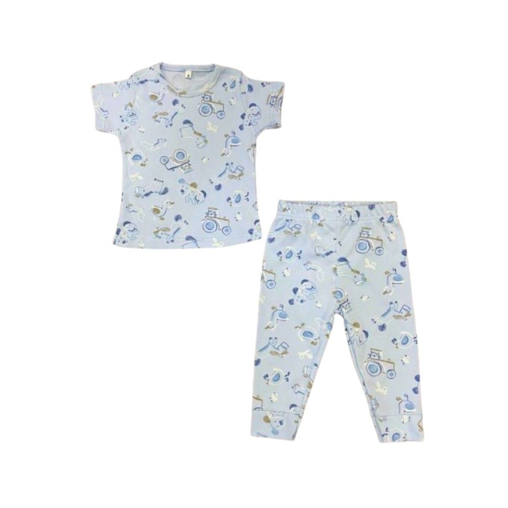 Veronica - Pyjama Set - Farm Theme - Light Blue - 2 Pcs