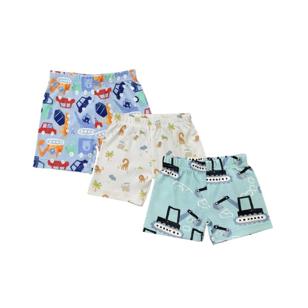 Vincent - 3pc-Set - Cars, Jungle Animals, & Crane Print Shorts