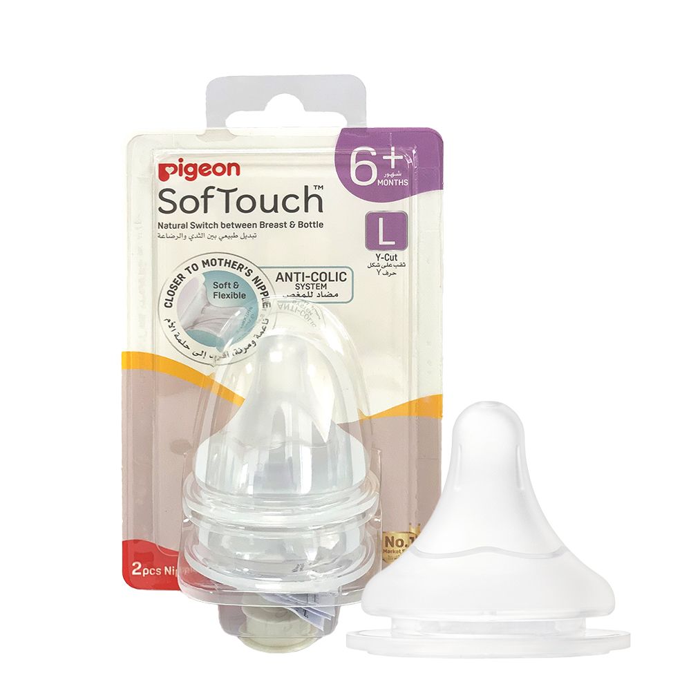 Pigeon - Softouch Wide Neck Nipples - Clear - L - Pack of 2