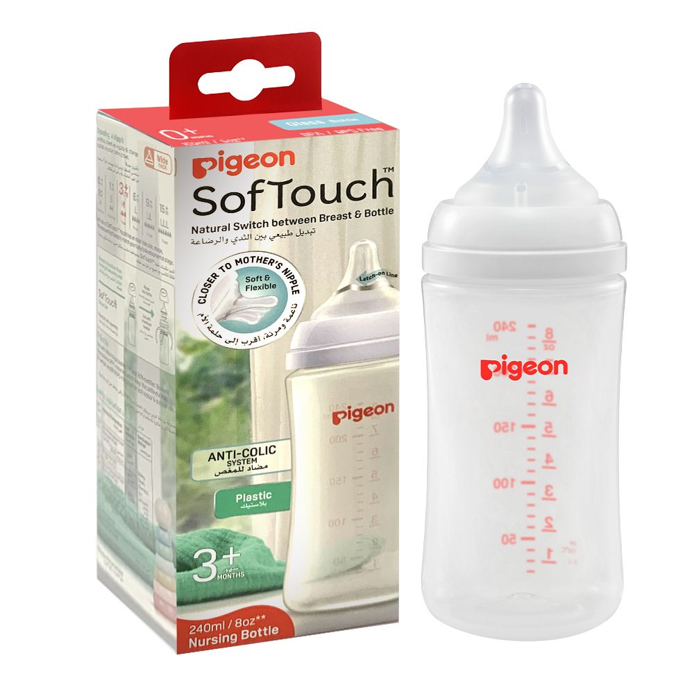 Pigeon - Softouch Wide Neck Feeding Bottle - White - 240 ml