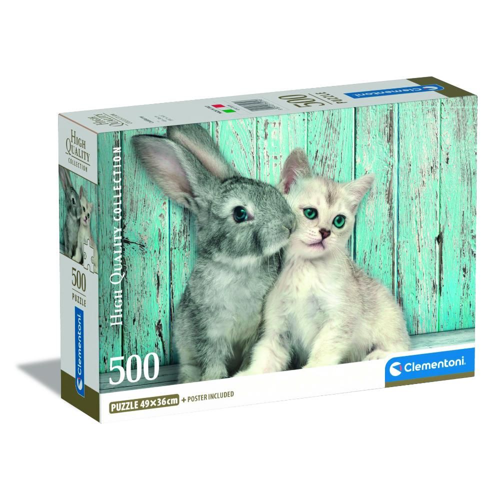 Clementoni - HQC Cat And Bunny Puzzle With Poster - 500 Pcs