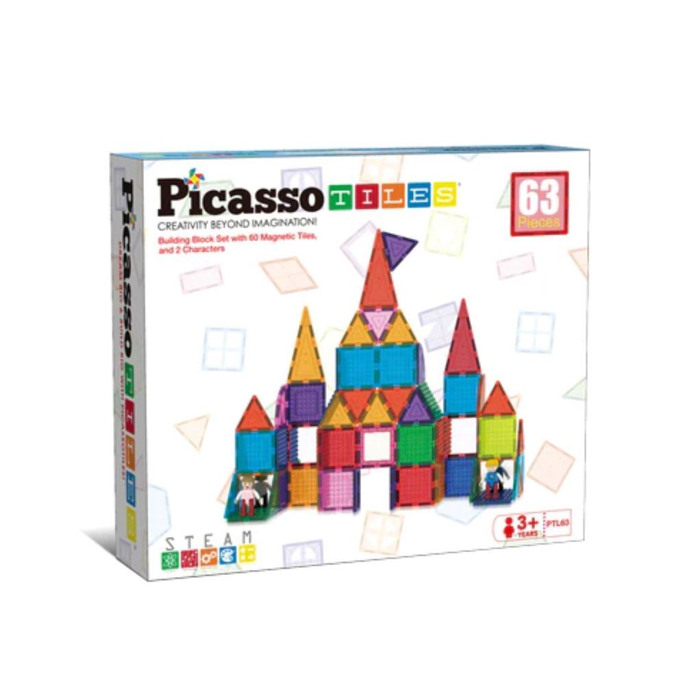 Picasso Tiles - Magnetic Building Bricks And Tiles - 63 Pcs