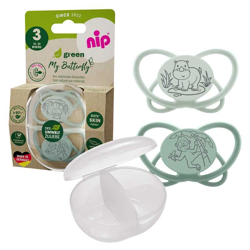 Nip - Butterfly Soother With Sterilizer Box - 16-32M - 2pcs - Turquoise/Grey