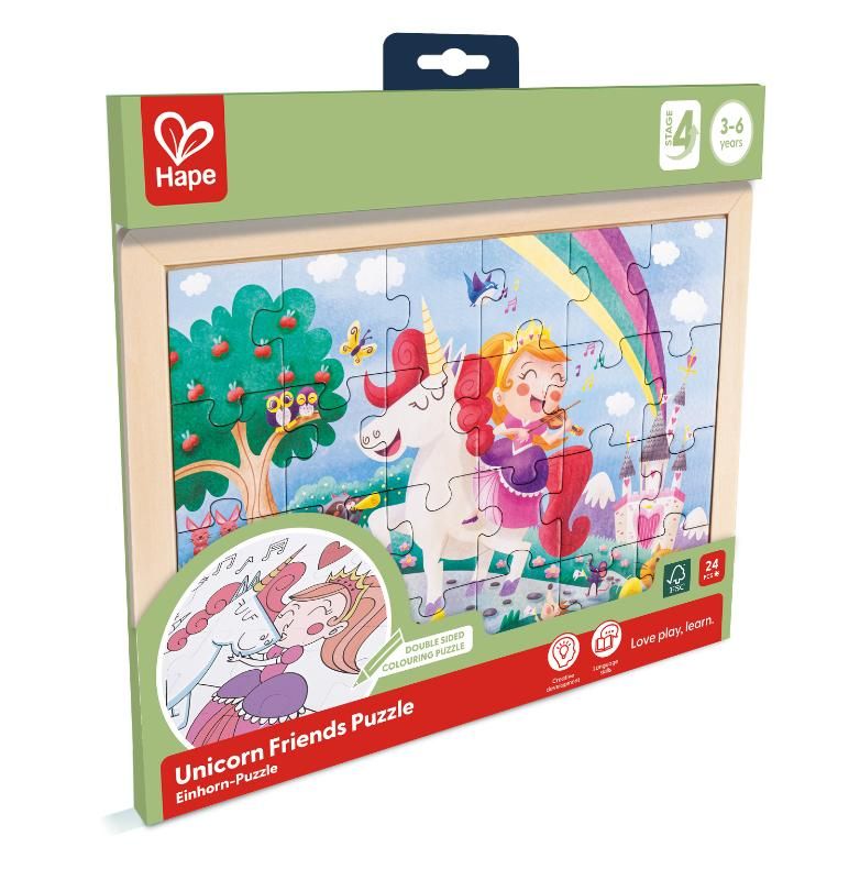 Hape – Unicorn Double Sided Colouring Jigsaw Puzzle - 24piece