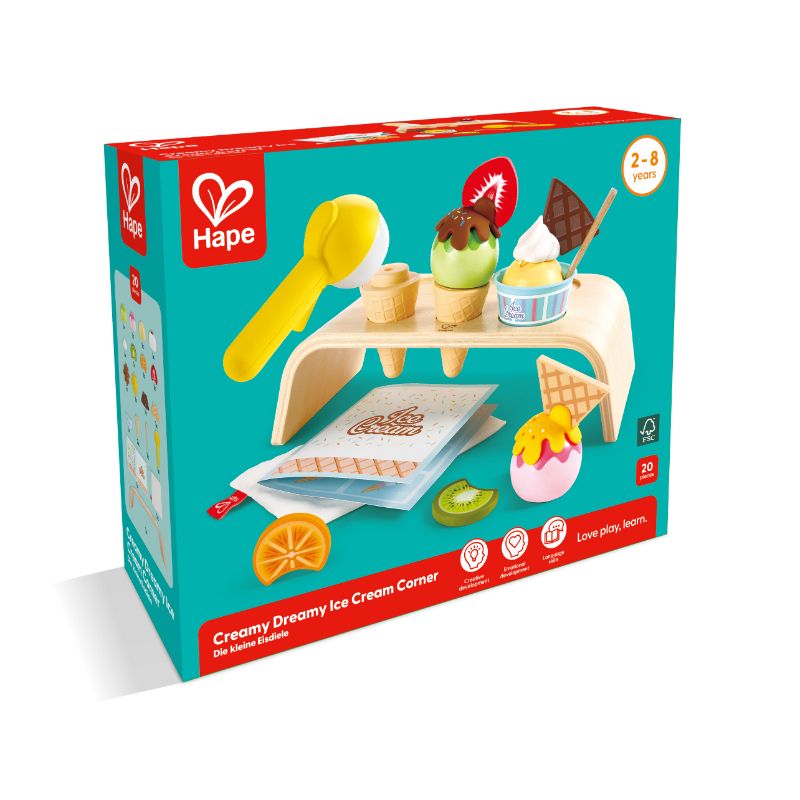 Hape - Creamy Dreamy Ice Cream Corner Playset - 20 Pcs